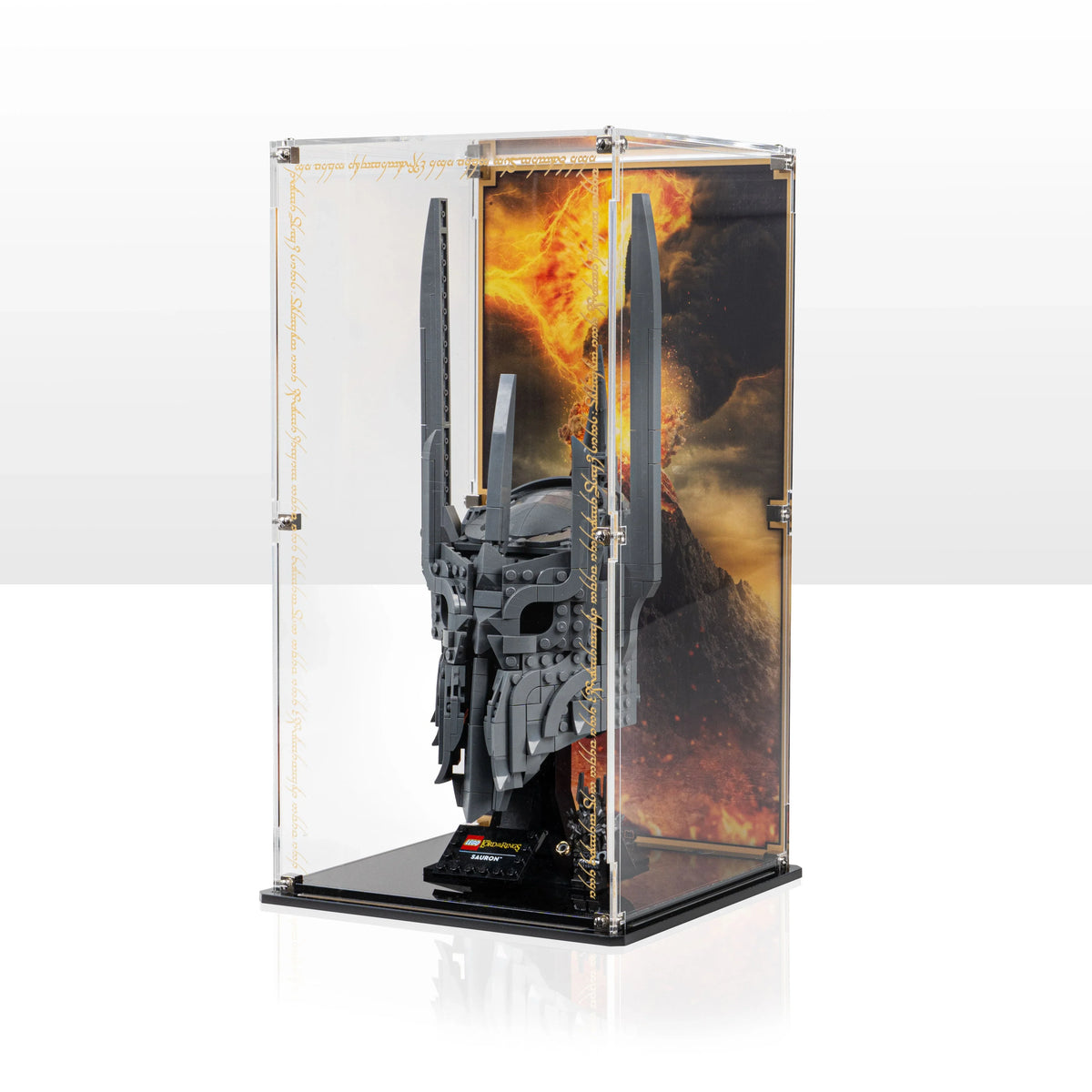 LEGO Sauron’s Helmet 11373: Wall or Desktop Display? shown with the matching display product