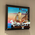 Standard wall display frame for LEGO 75639 Going Merry with sunset backdrop, no lights