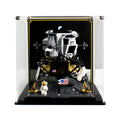 LEGO NASA Apollo 11 Lunar Lander 10266 in a display case with a lunar background