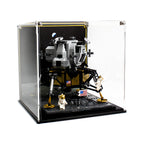 Angled view of Apollo 11 Lunar Lander 10266 inside the printed background case