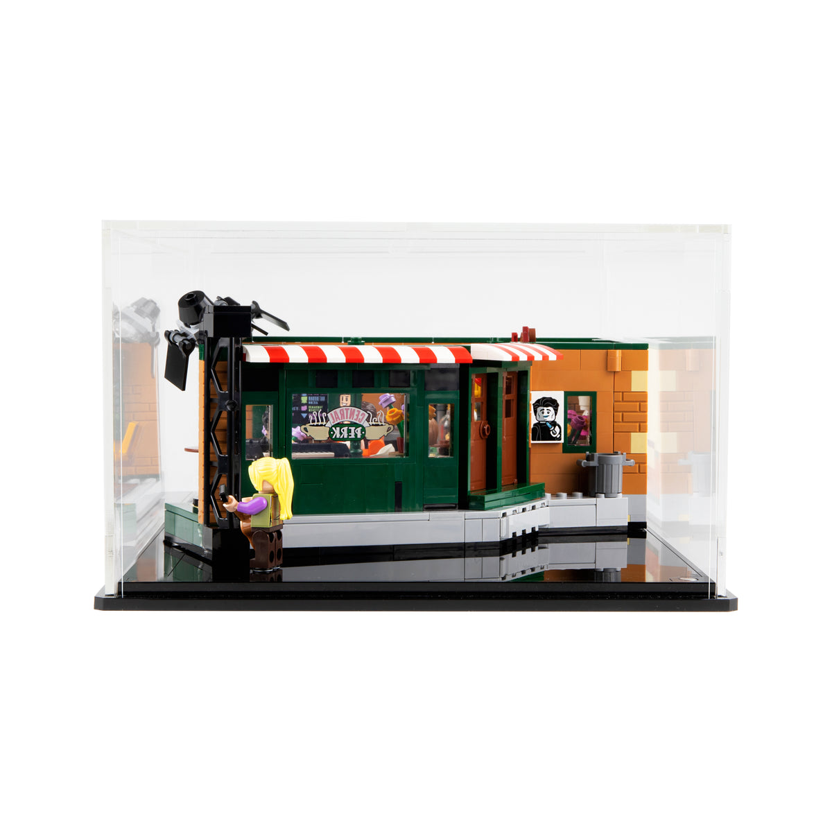 Rear angle of the Central Perk 21319 model in the clear case
