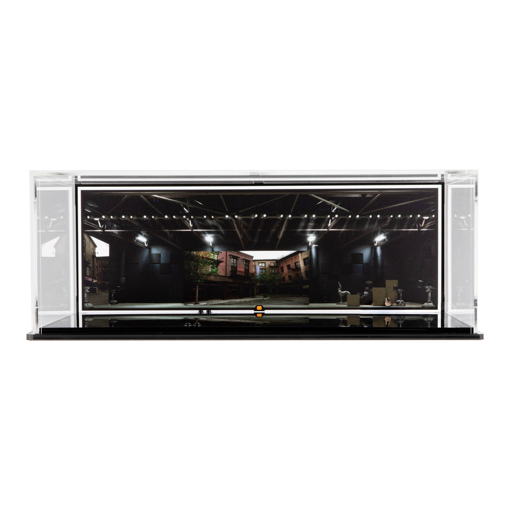 Empty Central Perk 21319 display case showing the printed studio background