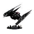 LEGO TIE Silencer 75179 angled on a clear display stand with a black minifigure base