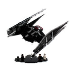 LEGO TIE Silencer 75179 angled on a clear display stand with a black minifigure base