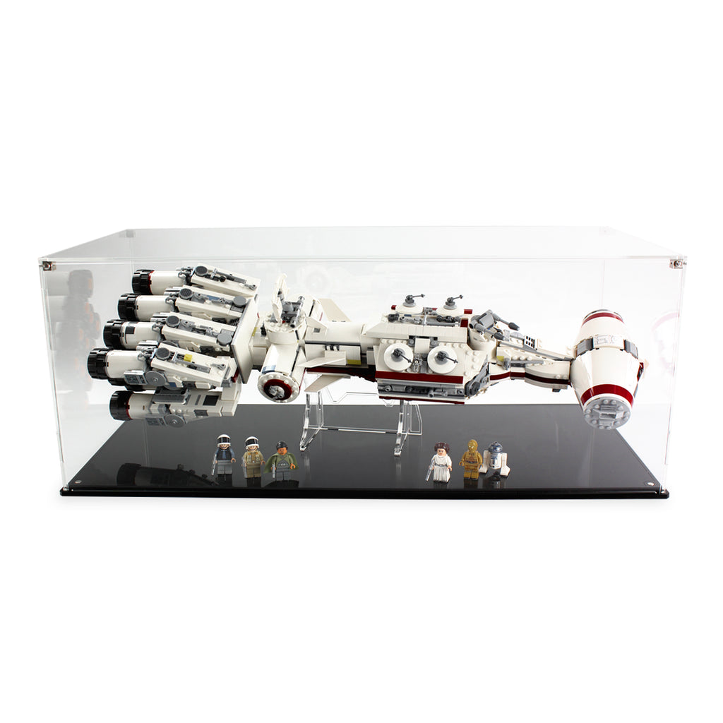 LEGO Tantive IV 75244 in a clear case with transparent background and minifigures
