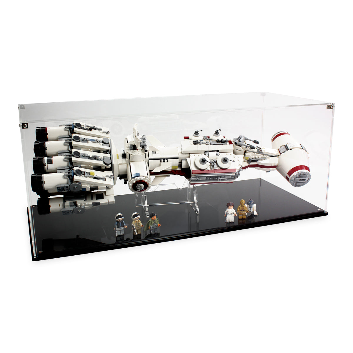 Alternate angle of LEGO Tantive IV 75244 in the case with black background