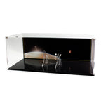 Empty LEGO 75244 display case with space artwork, clear supports and black base