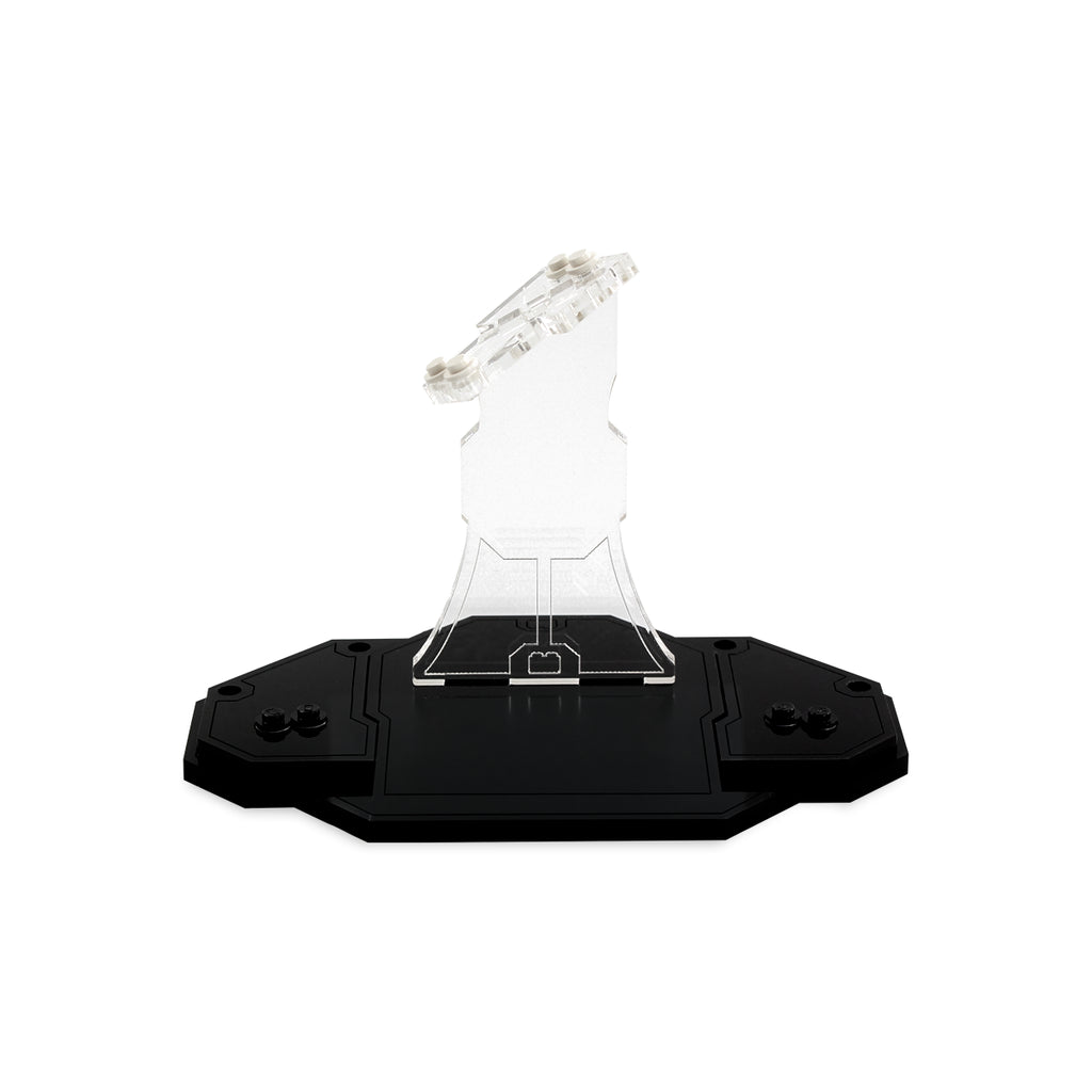 Empty LEGO 75248 display stand with a clear angled support and black base