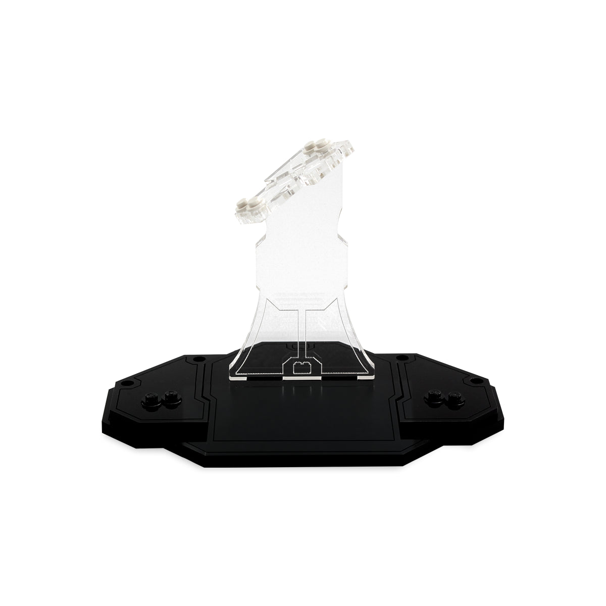 Empty LEGO 75248 display stand with a clear angled support and black base