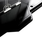 Close-up of the clear support joint and black base of the LEGO 75249 display stand