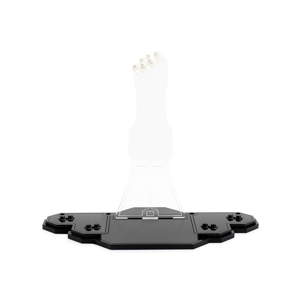 Front view of the empty LEGO 75273 display stand and its black minifigure base