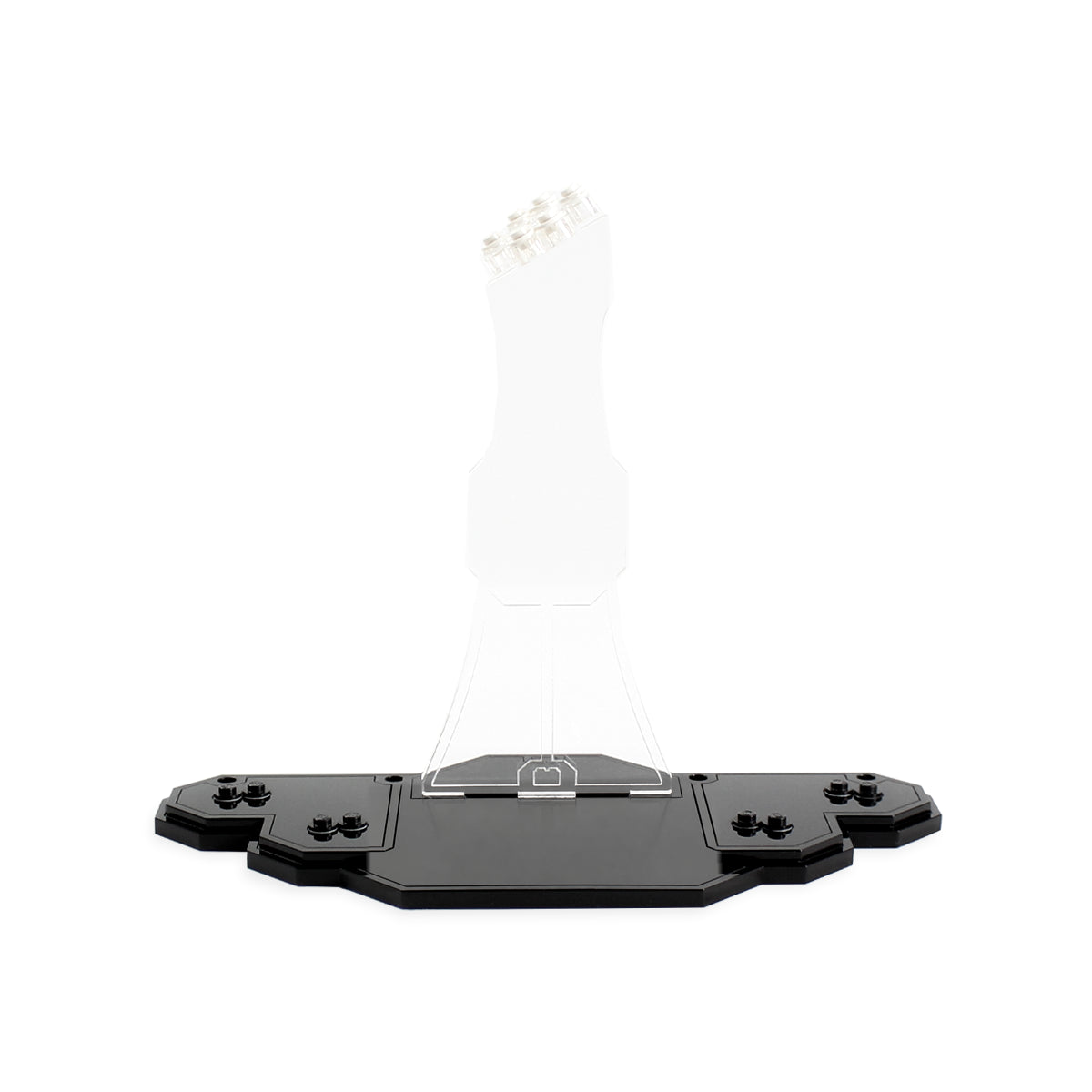 Front view of the empty LEGO 75273 display stand and its black minifigure base