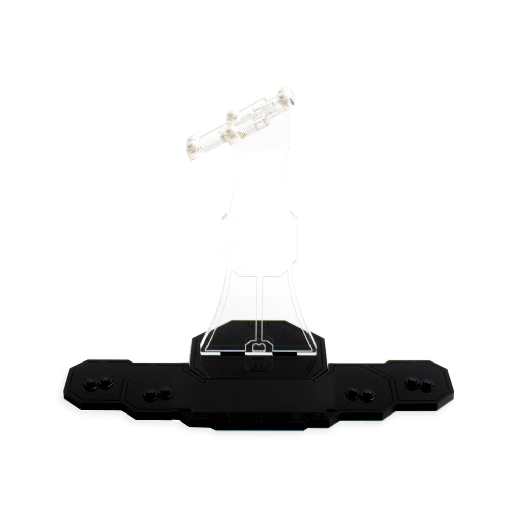 Angled view of the empty LEGO 75273 display stand with clear support