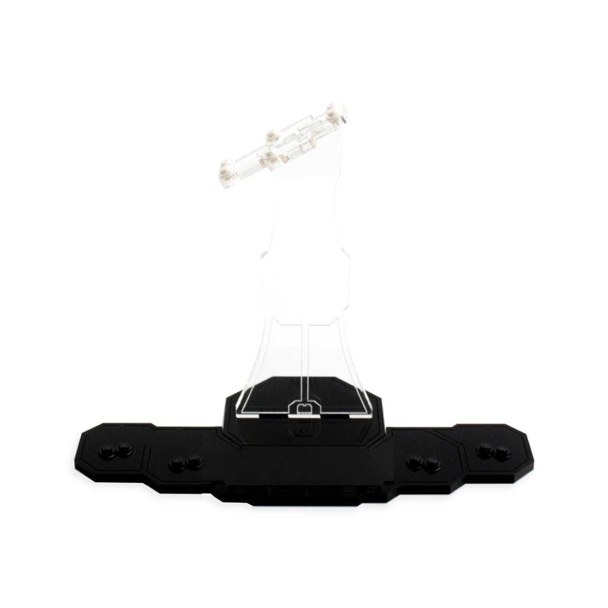 Angled view of the empty LEGO 75273 display stand with clear support