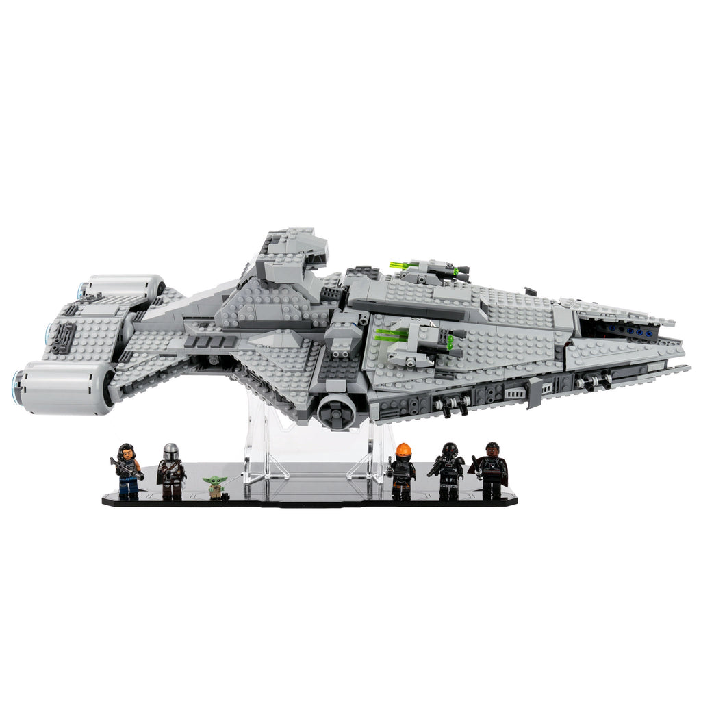 LEGO Imperial Light Cruiser 75315 raised on a clear acrylic stand above the minifigure base