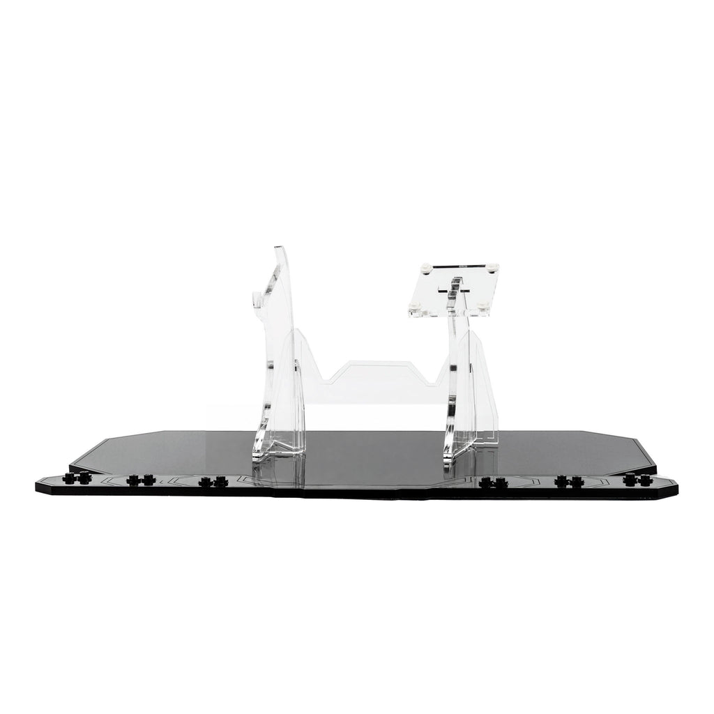 Empty Imperial Light Cruiser 75315 stand showing clear supports and black minifigure base