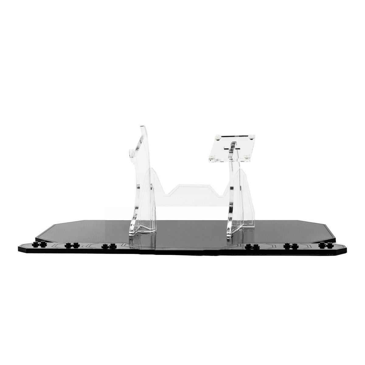 Empty Imperial Light Cruiser 75315 stand showing clear supports and black minifigure base