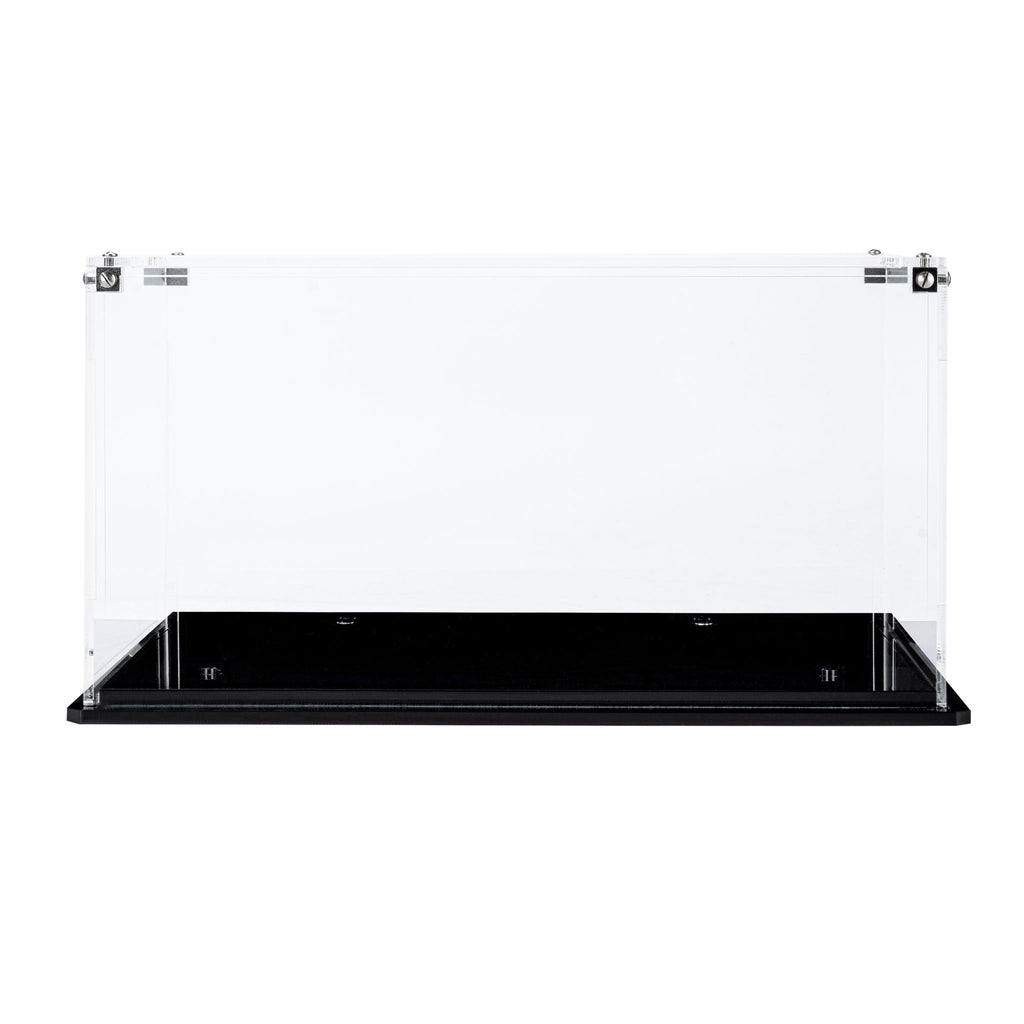 Empty clear Trench Run 75329 display case with a black base