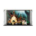 Front view of Dagobah 75330 and its minifigures against the printed forest background