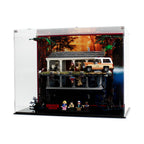 Angled view of The Upside Down 75810 inside the printed background display case