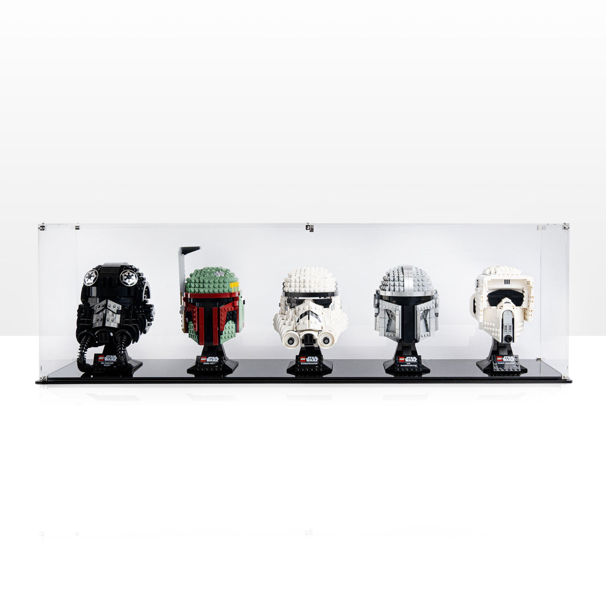 Complete acrylic display case for 5 LEGO Helmets