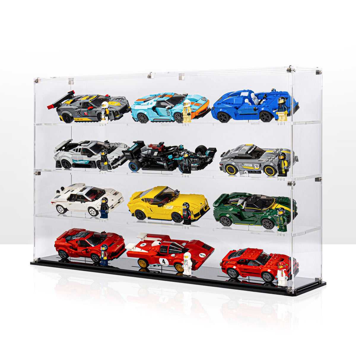 Complete acrylic display case for 12 LEGO Speed Champions Cars (4 x 3)
