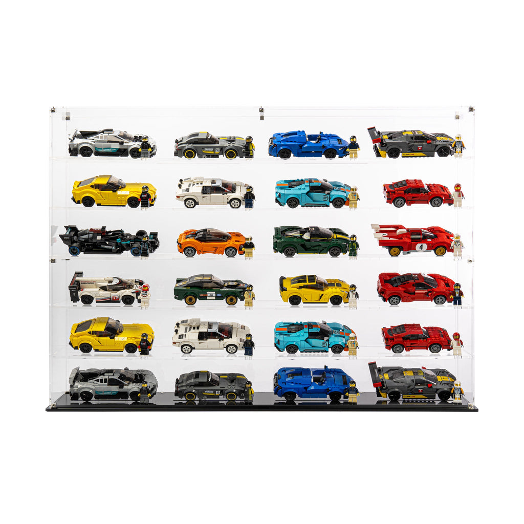 24 LEGO Speed Champions Cars (6 x 4) in the acrylic display case, display view 2