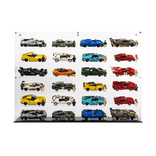 24 LEGO Speed Champions Cars (6 x 4) in the acrylic display case, display view 2