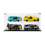 4 LEGO Speed Champions Cars (2 x 2) in the acrylic display case, display view 2