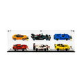 6 LEGO Speed Champions Cars (2 x 3) in the acrylic display case, display view 2