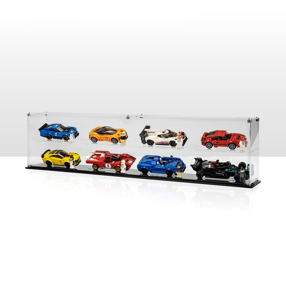 Complete acrylic display case for 8 LEGO Speed Champions Cars (2 x 4)