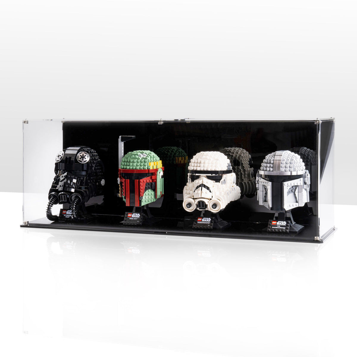 Complete acrylic display case for 4 LEGO Helmets