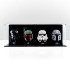 4 LEGO Helmets in the acrylic display case, display view 2