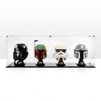 4 LEGO Helmets in the acrylic display case, display view 4