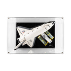 LEGO 10283 NASA Space Shuttle Discovery in the acrylic display case, display view 4