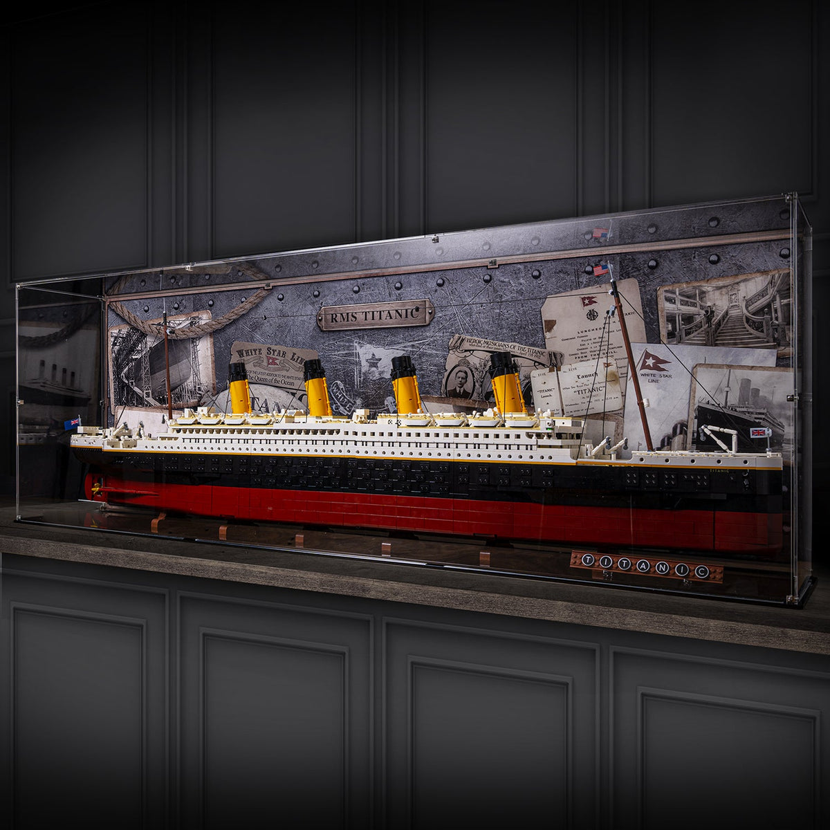 LEGO 10294 Titanic in the acrylic display case, display view 2