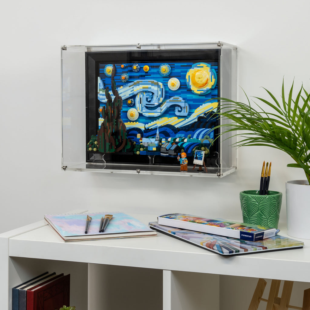 LEGO 21333 The Starry Night in the acrylic wall mounted display case, display view 2