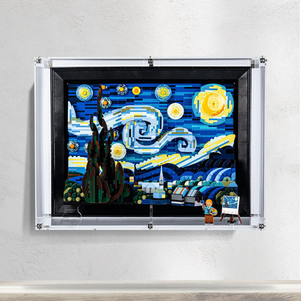 LEGO 21333 The Starry Night in the acrylic wall mounted display case, display view 6
