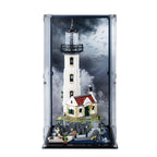 LEGO 21335 Motorised Lighthouse in the acrylic display case, display view 2