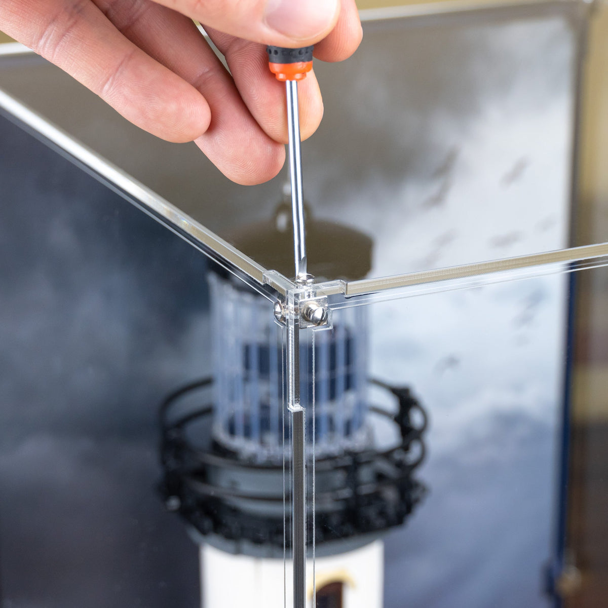 Acrylic display case construction detail for LEGO 21335 Motorised Lighthouse, view 9