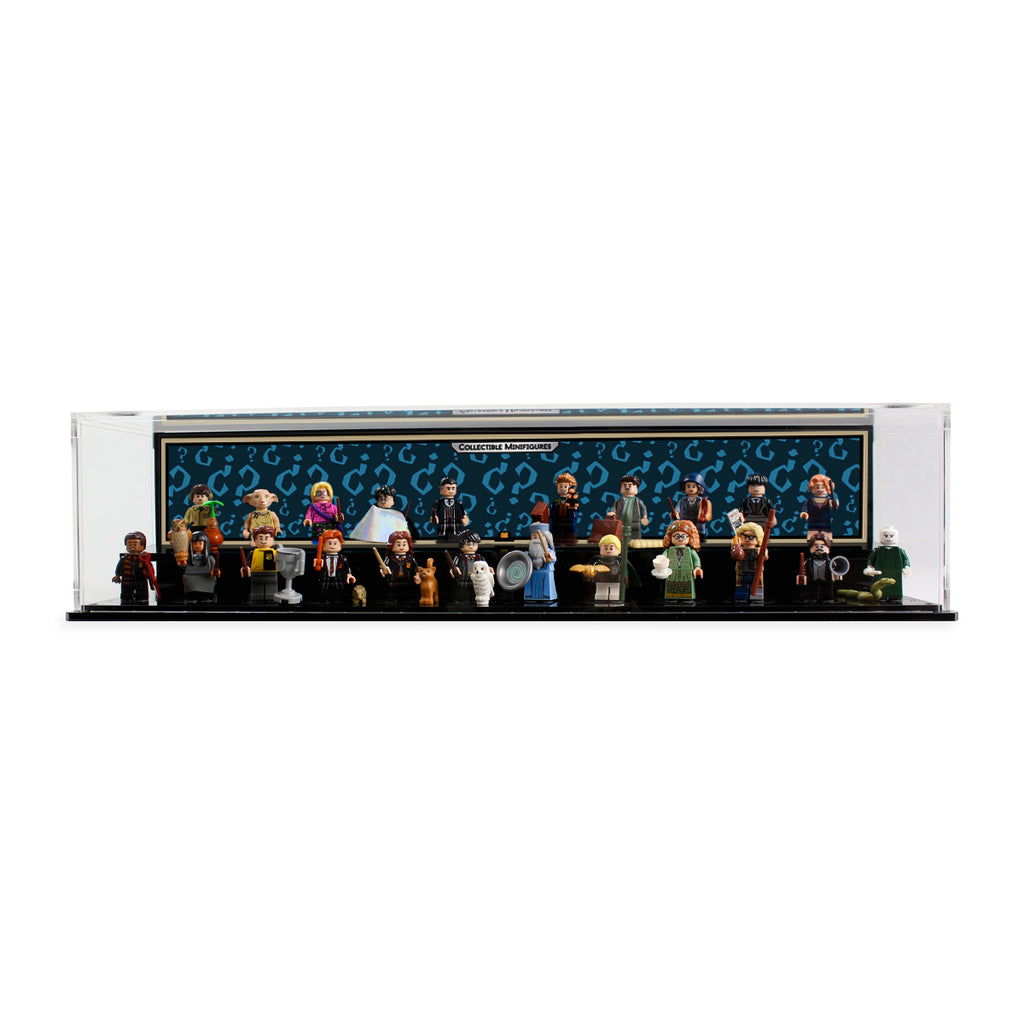 LEGO 71022 Harry Potter Minifigures Series 1 in the acrylic display case, display view 1