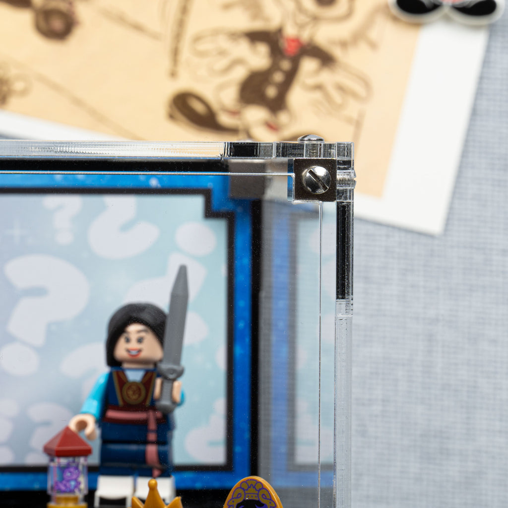 Acrylic display case construction detail for LEGO 71038 Disney 100 Minifigures, view 11