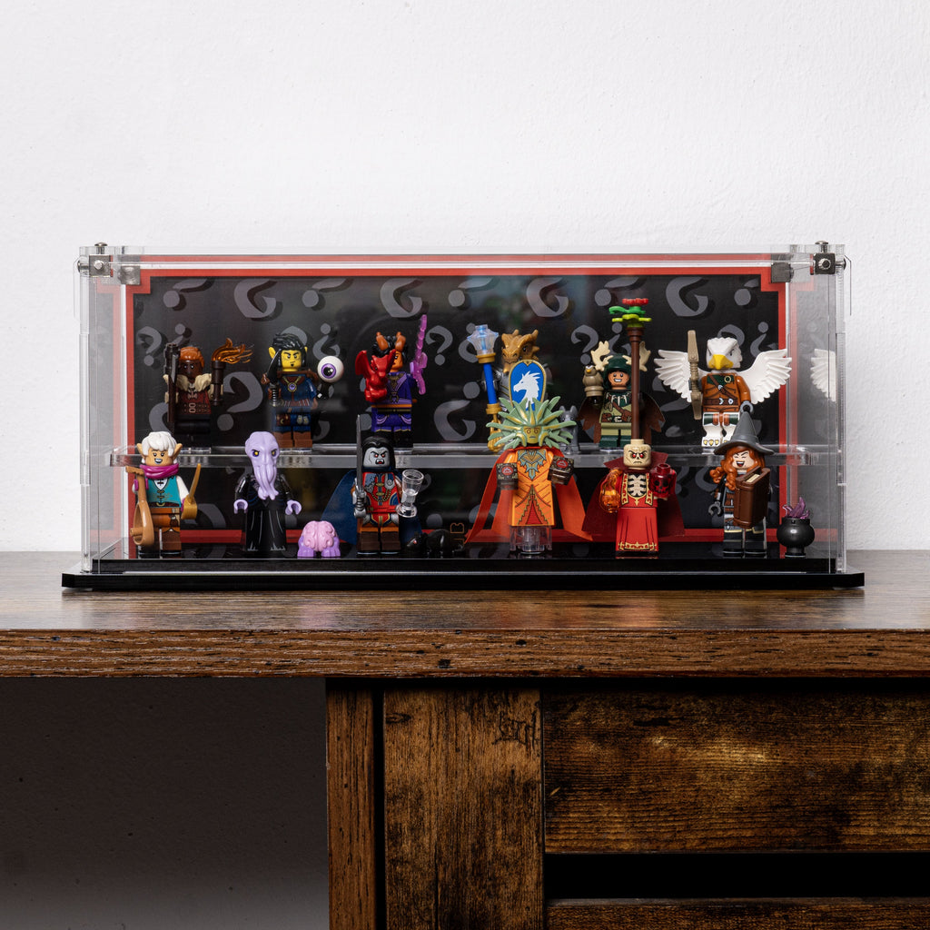 LEGO 71047 Dungeons & Dragons Minifigures in the acrylic display case, display view 7