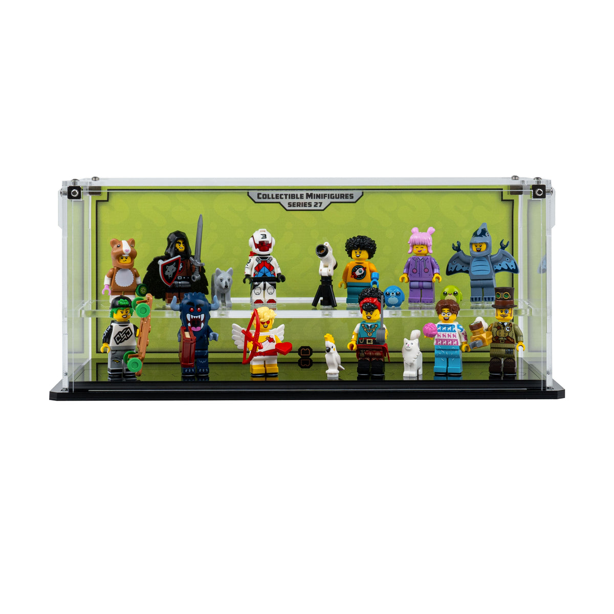LEGO 71048 Minifigures Series 27 in the acrylic display case, display view 2