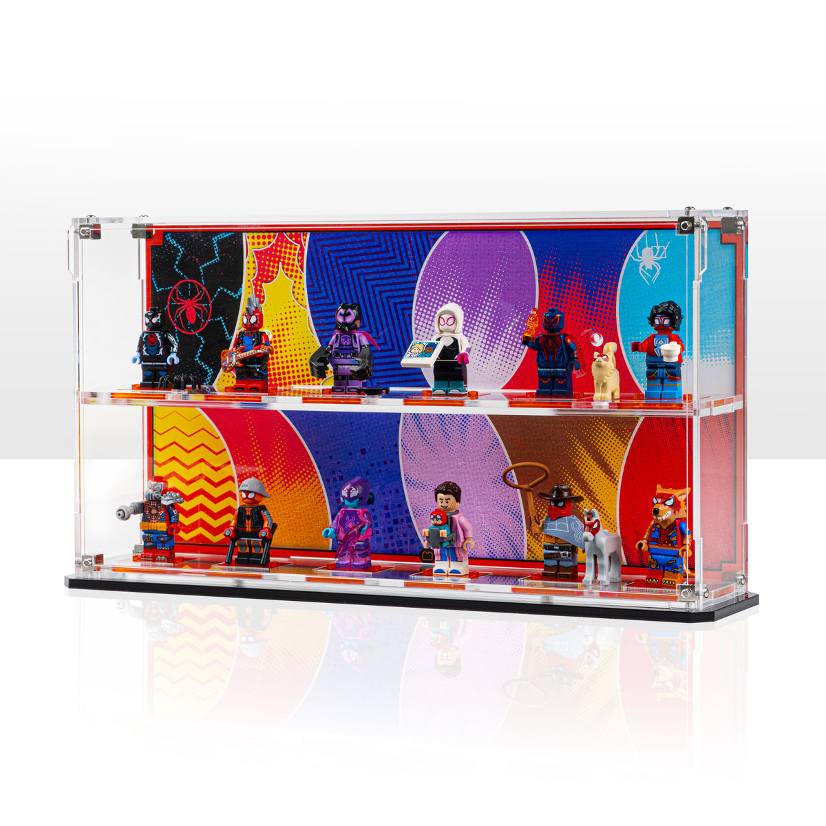 Complete acrylic display case for LEGO 71050 Spider-Verse Minifigures