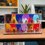 LEGO 71050 Spider-Verse Minifigures in the acrylic display case, display view 2