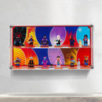 LEGO 71050 Spider-Verse Minifigures in the acrylic display case, display view 5