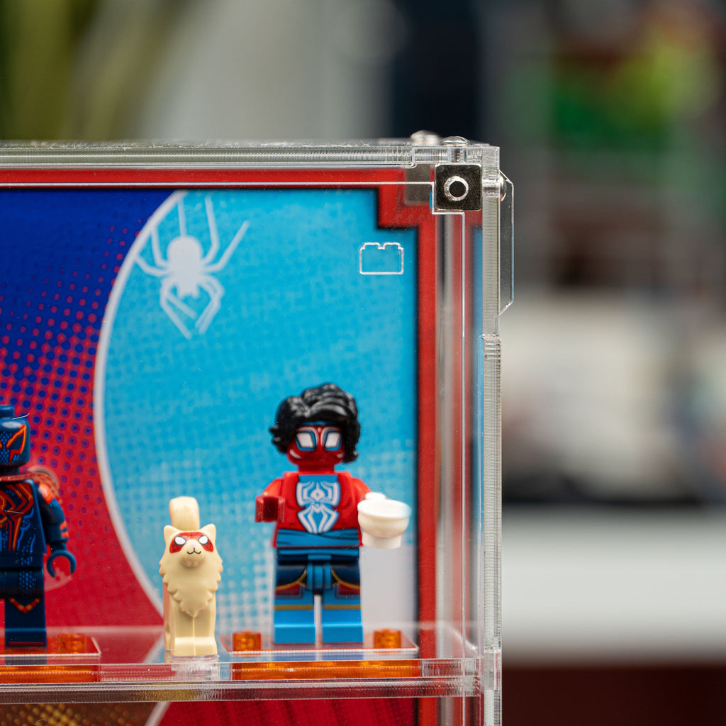 Acrylic display case construction detail for LEGO 71050 Spider-Verse Minifigures, view 9