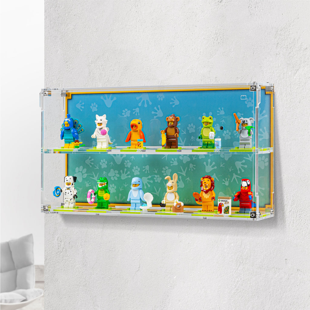 LEGO 71051 Animals Minifigures Series 28 in the acrylic display case, display view 3