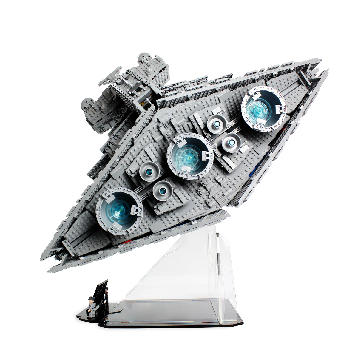 LEGO 75252 UCS Imperial Star Destroyer in the acrylic display stand, display view 3